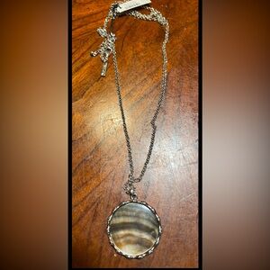 WHBM Long Silver Signed Chain Necklace with Marbled Round Stone NWT 💕
